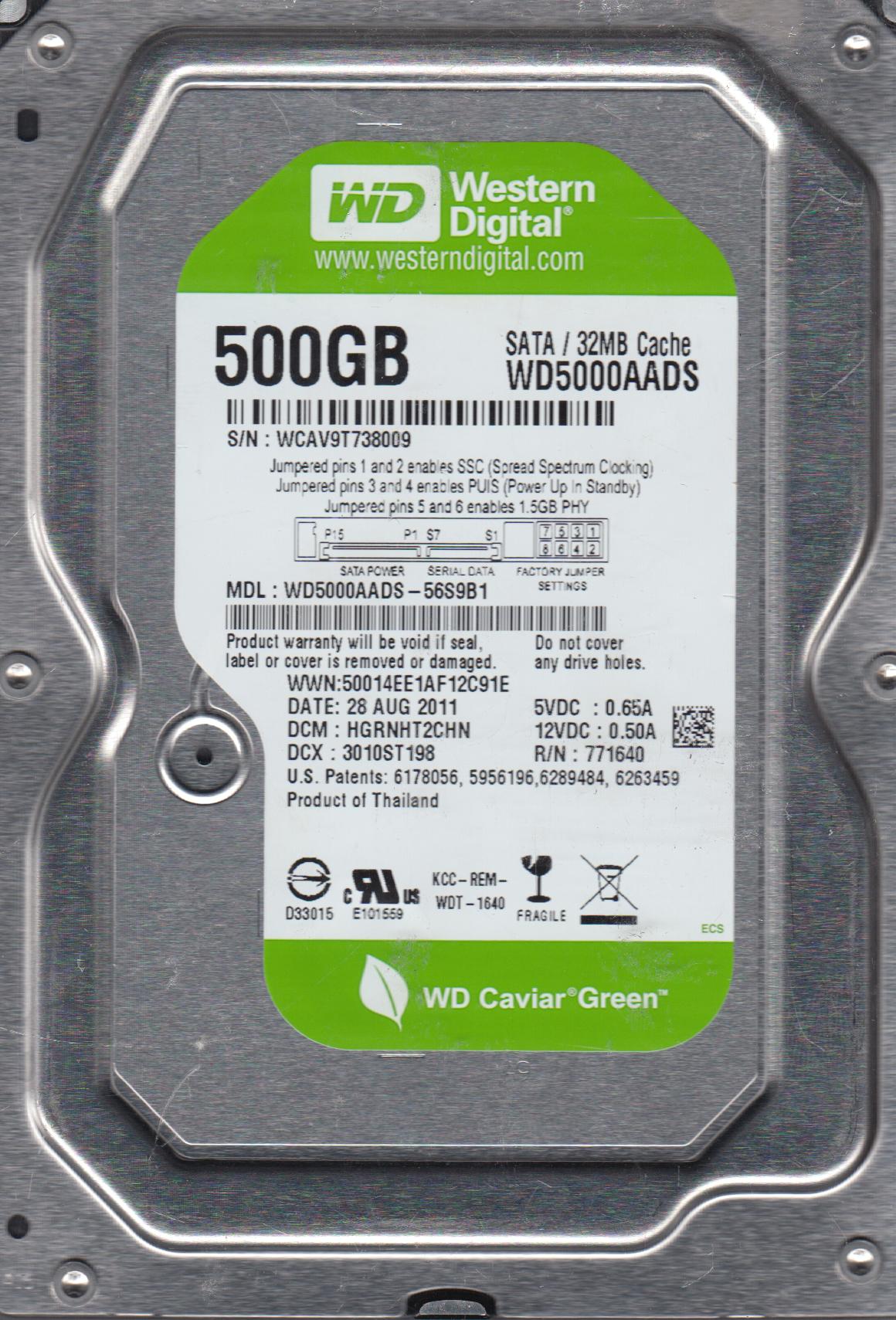 WD5000AADS-56S9B1, DCM HGRNHT2CHN, Western Digital 500GB SATA 3.5 Hard Drive - image 2 of 3
