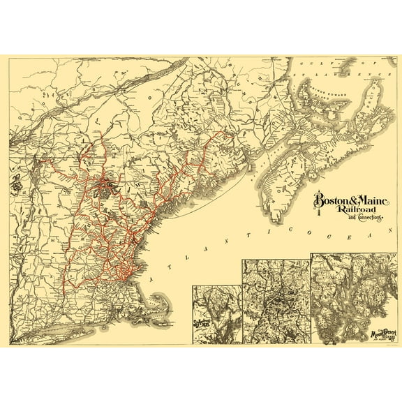 Railroad Map - Boston and Maine Railroad - Avery 1888 - Vintage Wall Art