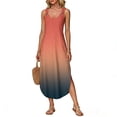 thumbnail image 2 of Sleeveless Gradient Print Midi Dress with Scoop Neck and Side Slit for Women Casual Loose Fit Summer Beachwear Saffron A 2XL, 2 of 5