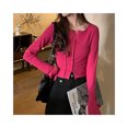 thumbnail image 2 of Top corto ajustado de manga larga camiseta suave de moda Irregular de Color puro para mujer de grosor moderado para la primavera para el día a día ANGGREK Otros, 2 of 8