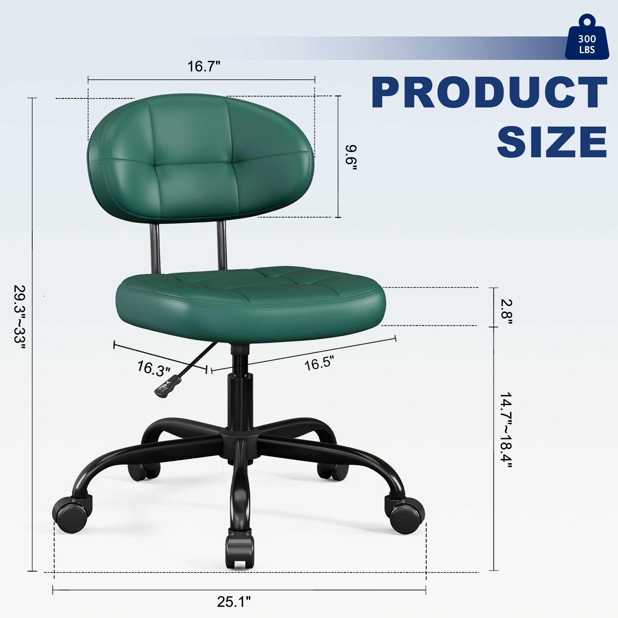Misolant Vanity Chair with back, Small Armless Cute office Chair with wheels and Lumbar support, Comfy PU Leather Desk Computer Chairs with Adjustable Height, 360°Swivel for Home Bedroom Office