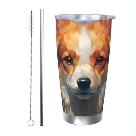 

Matuu Cartoon Pattern Corgi for 20oz Durable Thermal Cups Keep Drinks Cold and Hot Insulated Car Mug with Lid-Straw Two-piece Set