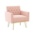 thumbnail image 1 of Sillón de terciopelo Sofá único Sillas de lectura laterales tapiceadas modernas con brazo y pierna de metal de oro para sala de estar dormitorio, 1 of 5
