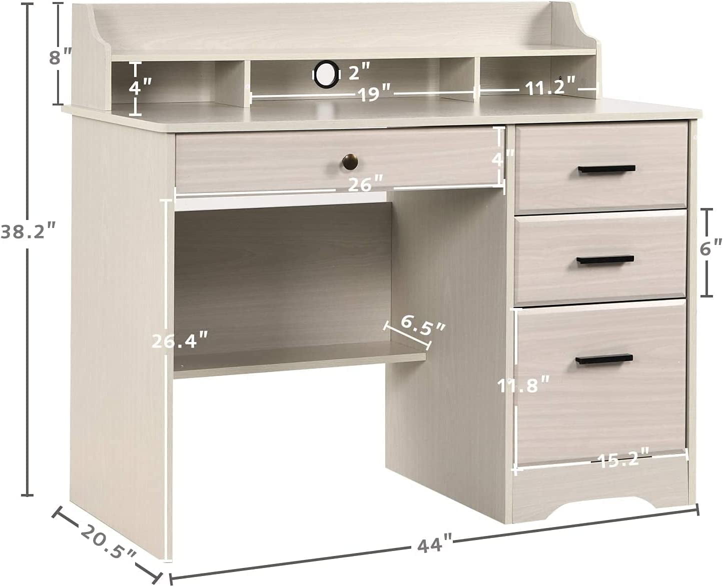 Catrimown Computer Desk with Drawers, Wood Home Office Desk with Monitor Stand, PC Desk with Monitor Stand, White Oak