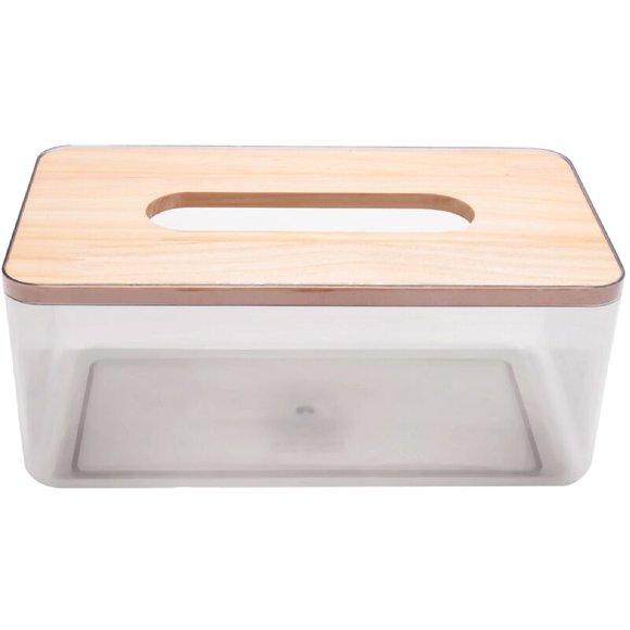 Minimalist Tissue Box Cover Holder, Modern Transparent Rectangular Bamboo Tissue Dispenser for Bathroom, Bedroom