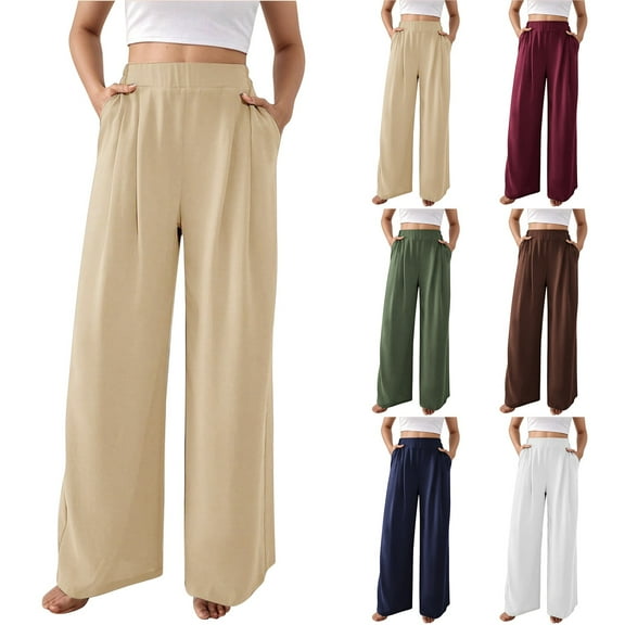 Women's High Waist Wide Leg Trousers in Lightweight Fabric for Summer Comfortable Straight Cut Palazzo Pants for Business Casual