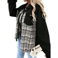 thumbnail image 4 of HUBERY Women Lapel Collar Plaid Spliced Long Sleeve Snap Button Pocket Jacket, 4 of 5
