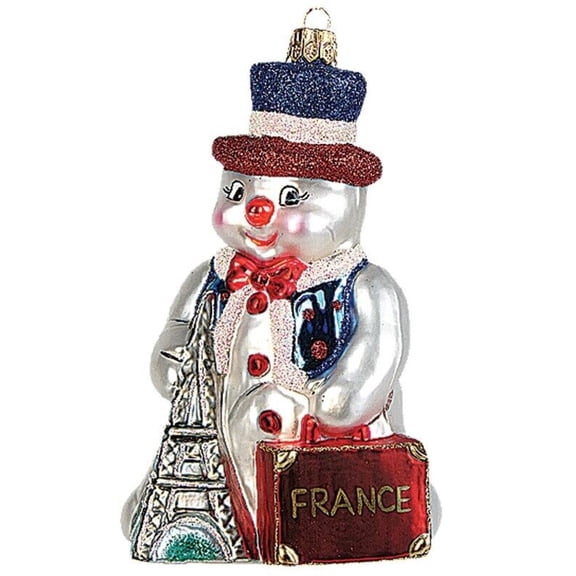 French Snowman Polish Glass Christmas Ornament  Paris France Tree Decoration