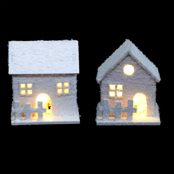 WASHWEPE 2Pcs Decorative Houses Rustic House Decoration White 3.5x3.3x2.9in Luminous For Friends