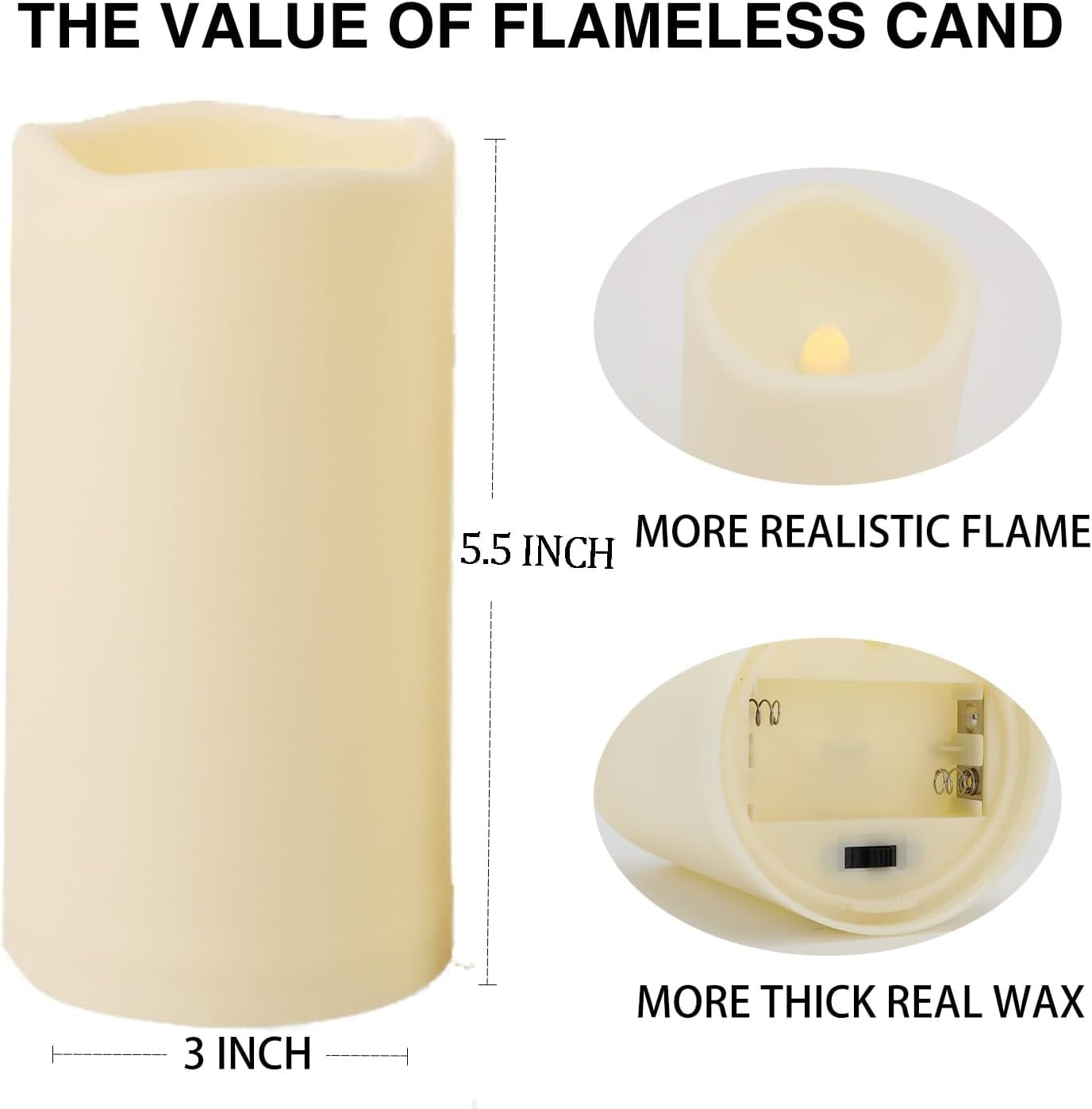 2 Pack Outdoor Plastic flameless Candles with Remote Control and Timer, LED Flickering Battery Operated Electric Pillar Candles (D3 xH5.5) for Camping, Weddings, Home Decoration