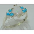 thumbnail image 2 of LBG 925 Sterling Silver Natural Opal and Turquoise Womens Anniversary Ring - Size 11.25, 2 of 2