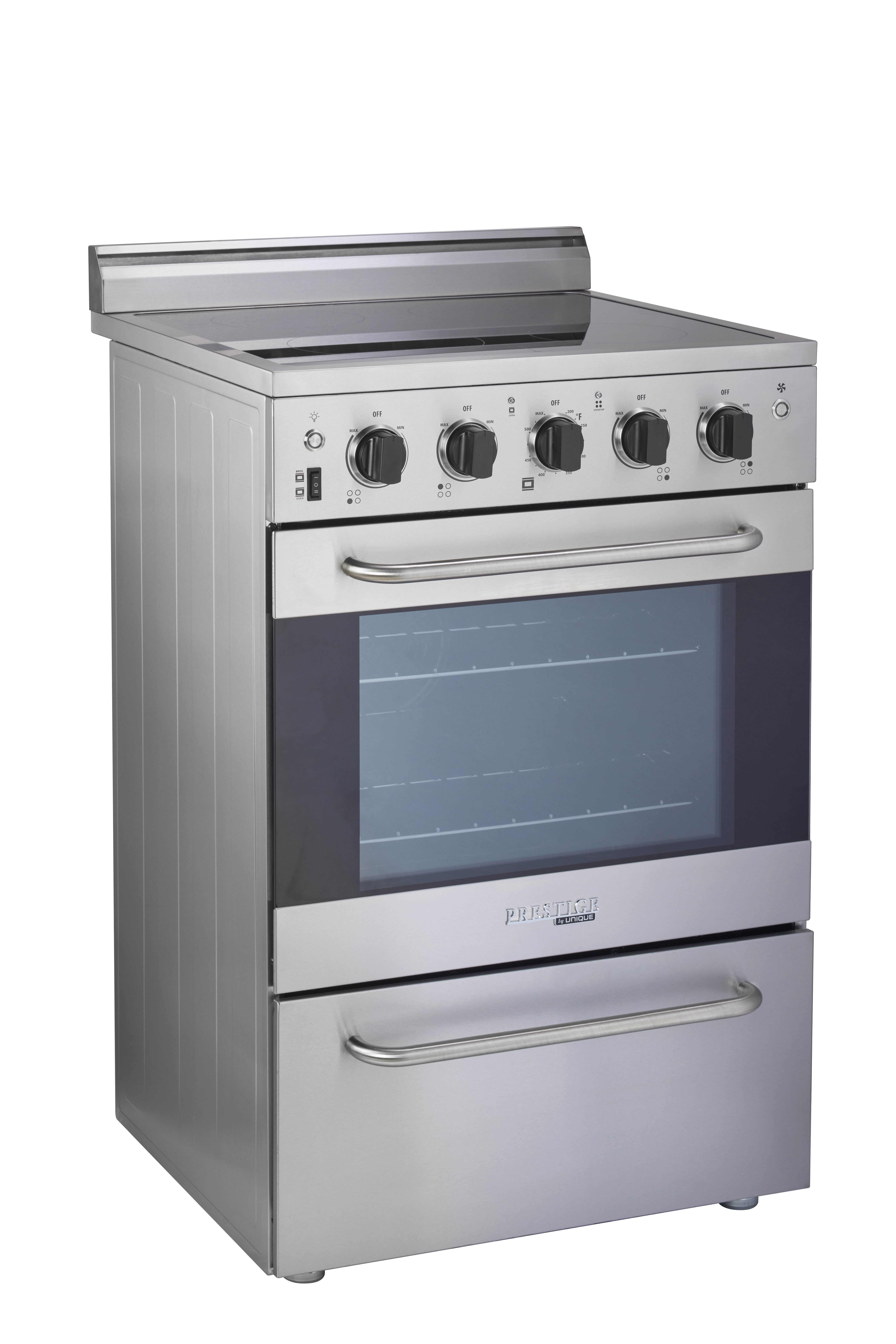 Unique Prestige 24" 2.3 cu/ft Freestanding Electric Range with Convection Oven in Stainless Steel