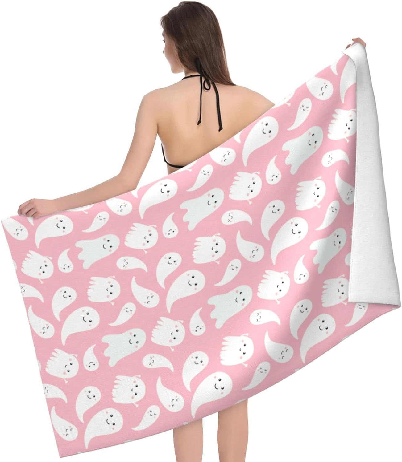 Bath Towel Cute Halloween Pink Color Beach Towels Soft Absorbent Washcloths Quick Dry Luxury Hotel Quality Towelling for Adults Kids Bathroom Spa Gym Swimming 31.5 x 51.2 Inch Oversized