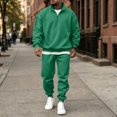 thumbnail image 2 of Hearthz Fleece Men's Tracksuit 2 Piece Sweatsuit Set Quarter Zip Stand Collar Sweatshirt and Joggers Set Fall Winter Warm Athletic Sweat Suits Men Green XXL, 2 of 8