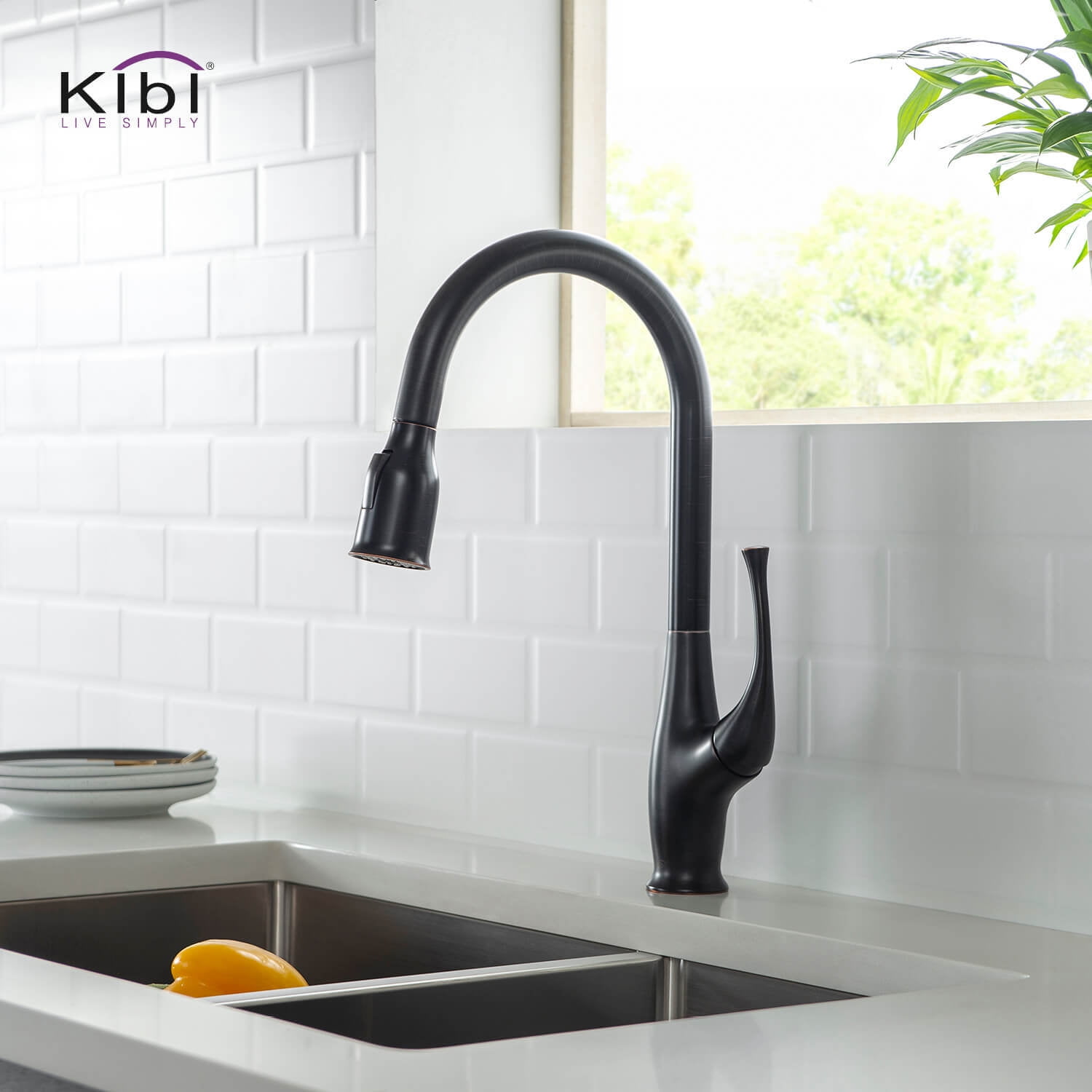 Kibi Cedar Single Handle Pull Down Kitchen Sink Faucet with Soap Dispenser