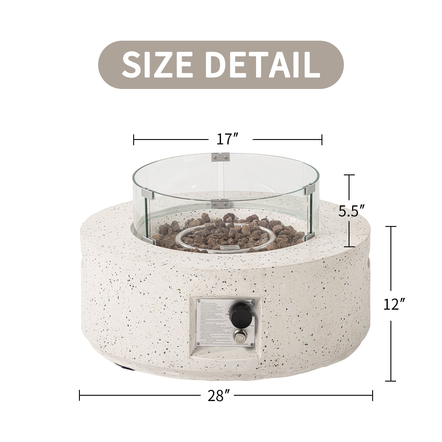 MOALCOFER 28"Round Propane Fire Pit Table,40,000 BTU Stainless Steel Burner Gas Fire Pit with Wind Guard