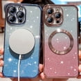 thumbnail image 5 of for iPhone 13 Pro Magnetic Phone Case,Compatible with MagSafe Charging,Gradient Bling Glitter Case for Women Girls,Luxury Plating Clear Soft TPU Shockproof Phone Cover,Gold, 5 of 13