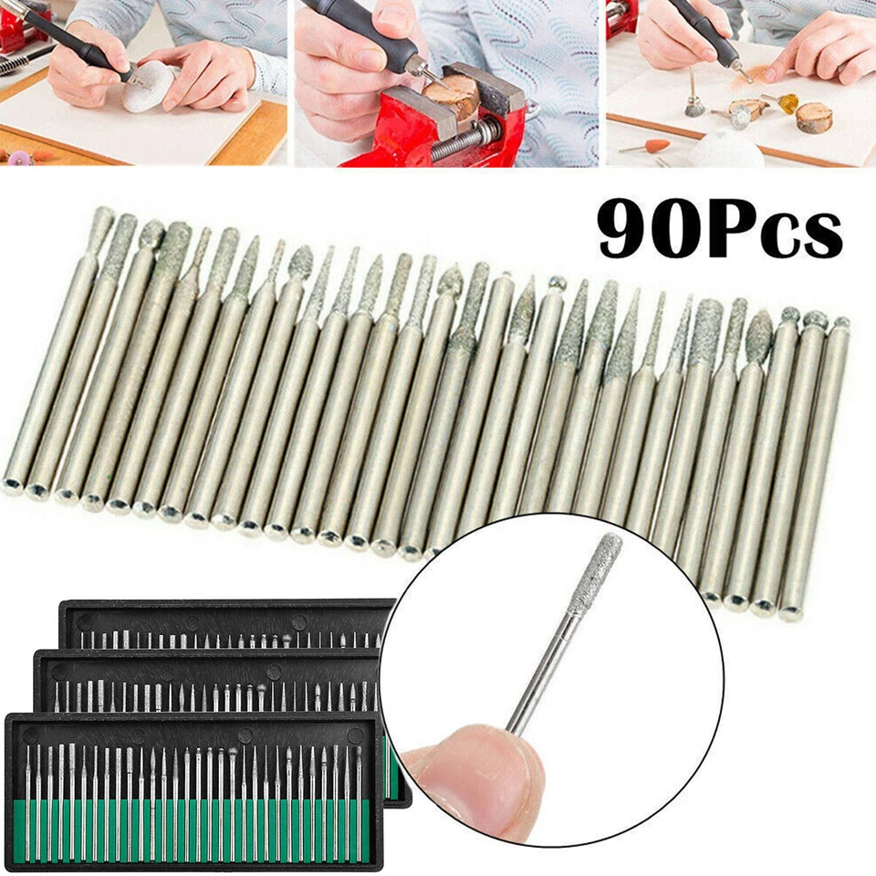 CIRCLE- 90Pcs Diamond Burr Bits Drill Set Rotary Multi Tool Accessories Kit For Dremel