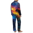 thumbnail image 2 of SCRAWLGOD Galaxy Print Mens Pajamas Set, 2 Pieces Breathable Cozy Notch Collar Pajamas for Men, Casual Long Sleeve Mens Sleepwear with Pockets & Elastic Band, S, 2 of 6