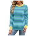 thumbnail image 1 of WEAIXIMIUNG Sweat à Fermeture Éclair Femme Sans Capuche Mode Couleur Contrastée Ample Col Rond Rayé Manches Longues Haut Décontracté pour Femme, 1 of 8