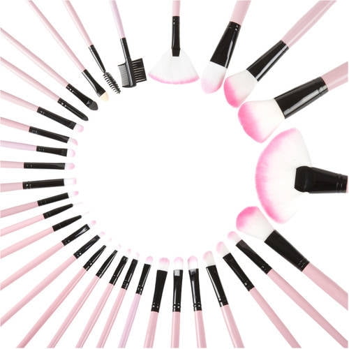 32 Piece Professional Makeup Brush Set- Includes Foundation Eyeshadow Eyeliner Eyebrow Concealer Lip Brushes by Everyday Home- Pink