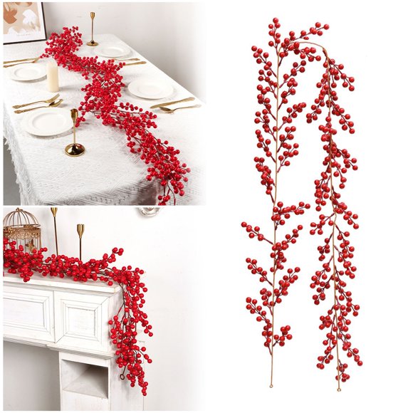 Elegant Red Berry Decoration for Mantel Window Indoor Outdoor Seasonal in Winter Holiday