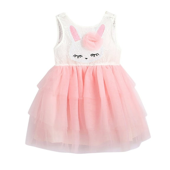 Toddler Girls Easter Dresses Kids Born Baby Sleeveless Mesh Patchwork Cute Cartoon Tulle Princess Dresses for Girls Size 2-3T