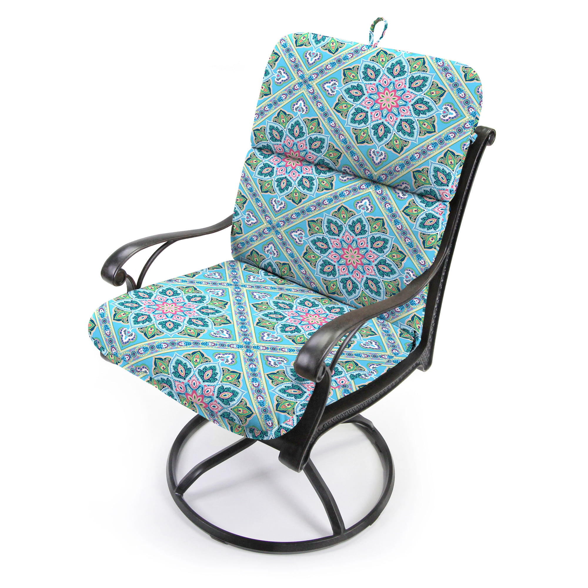Jordan Manufacturing 45" x 22" Medlo Island Multicolor Geometric Rectangular Outdoor Chair Cushion with Ties and Hanger Loop
