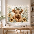 thumbnail image 5 of Highland Cow Calf Surrounded by Sunflowers and Eucalyptus, Cozy Farmhouse for Animal Lovers, Gentle Floral Wall Art, Birthday Gift, Tapestry Wall Hanging for Bedroom and Living Room, 5 of 7