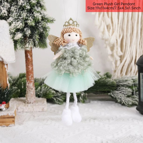 Adornos colgantes de muñeca verde púrpura de Ángel de Navidad lindo para el hogar, fiesta de Navidad, adornos de árbol de navidad, regalos para niños, decoraciones, 1PC