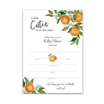 A Little Cutie is on the Way Invitation — Pack of 25 — Gender Neutral Orange Baby Shower Invitations, Citrus Baby Shower Theme, 5”x7” Invites for Couples Coed Shower, Blank fill-in Invites I350-INV1