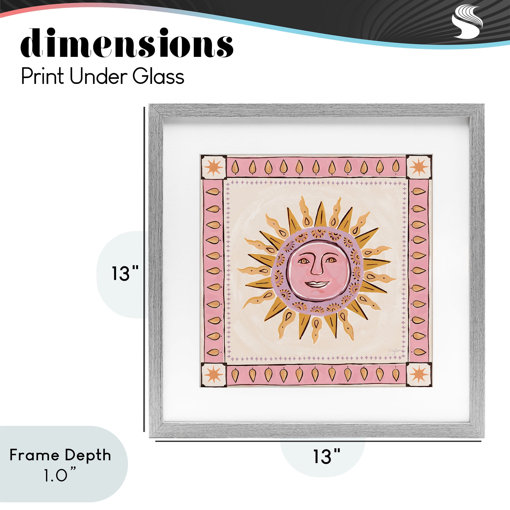 Stupell Industries Smiling Sun with Pink Border Gray Framed Print Under Glass, design by Two If By Sea Studios
