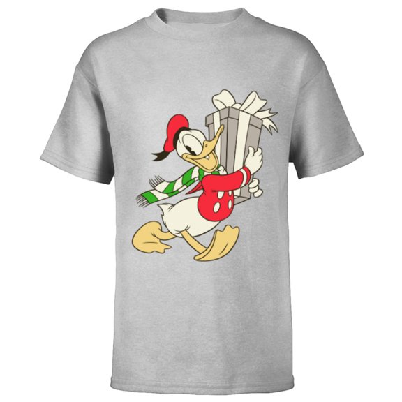 Disney Vintage Donald Duck with Holiday Present - Short Sleeve T-Shirt for Kids - Customized-Athletic Heather
