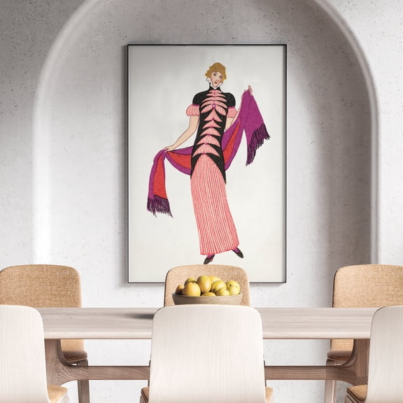 Woman in a Long Tubular Pink Dress - 1912 | Otto Friedrich Carl Lendecke | Premium Fine Art Print | 19th Century Australian | Costume Design | Portrait | Architecture