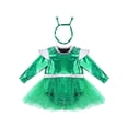 thumbnail image 3 of TiaoBug Toddler Baby Girls Alien Outfit Metallic Bodysuit Long Sleeve Tutu Dress with Headband Green 9-12M, 3 of 7