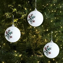 Taicans ‌3 Pack Christmas Tree Ornaments 3in Shatterproof Balls with Embroidered Red Deer & Stars,Gold Hanging Ropes for Xmas Home Party Decor