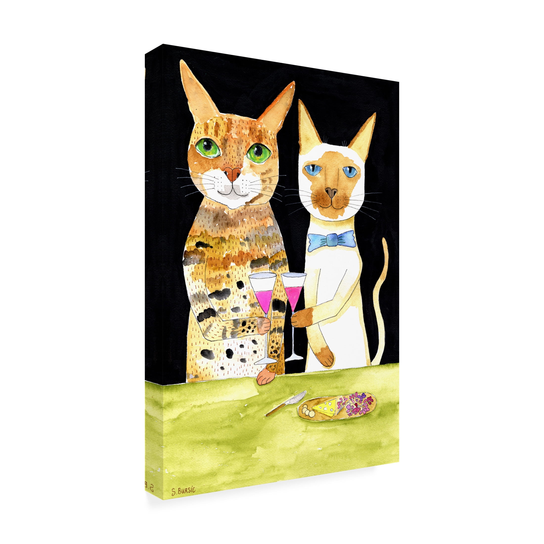 Canvas Wall Art - Sharyn Bursic 'Cats Drinking Best Friends' Wall Art for Living Room, Bedroom, or Office D?cor by Trademark Fine Art - 16 x 24 Inches