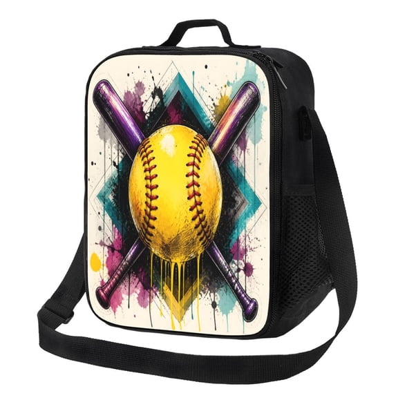 Softball Lunch Bag Insulated Thermal Lunch Box with Shoulder Strap & Handle for Women and Men