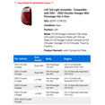 thumbnail image 2 of Left Tail Light Assembly - Compatible with 2001 - 2003 Dodge Caravan Mini Passenger Van 4-Door 2002, 2 of 2