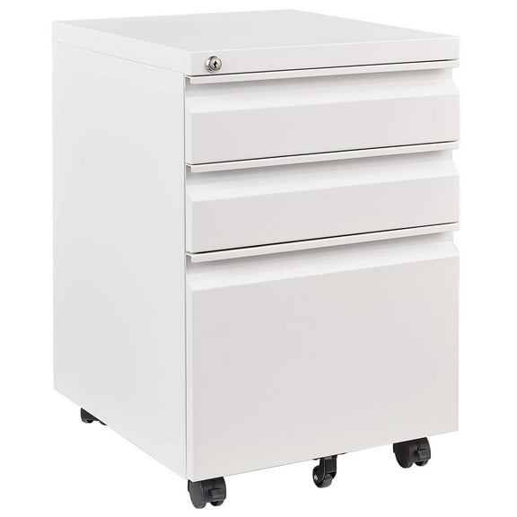 XUTUMM 3-Drawer Mobile Locking File Cabinet - Fully Assembled Metal Filing Organizer for Letters/Legal/A4, White