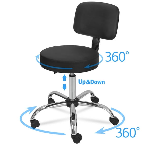 XYTREW Rolling Stool Adjustable Hydraulic Massage Spa Salon Stool Chair with Back Rest – Ergonomic Height Adjustable Chair for Salon, Spa, and Office Use