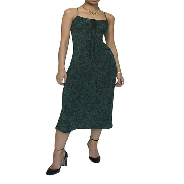 Robe Nuisette Longue pour Femme Été à Nouer Imprimée Col en U Bretelles Spaghetti une-Pièce