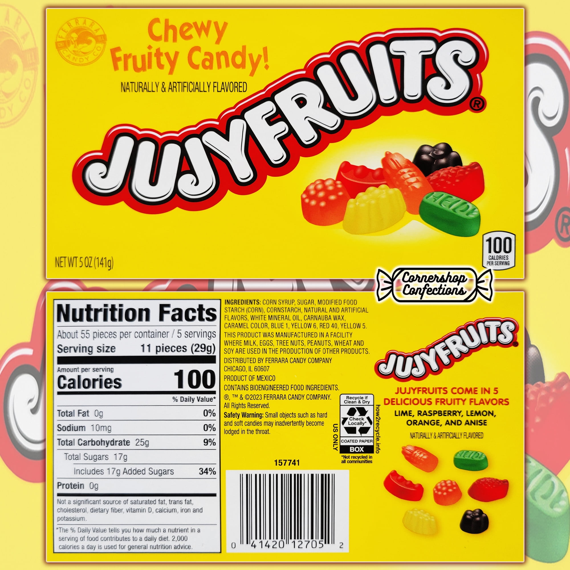 Jujyfruits Movie Theater Box Candy Bundle Pack - 6 Individually Sealed 5 Ounce Boxes - Chewy Fruity Candy - 5 Fruity Flavors, Lime, Raspberry, Lemon, Orange, Anise in Cornershop Confections Pack
