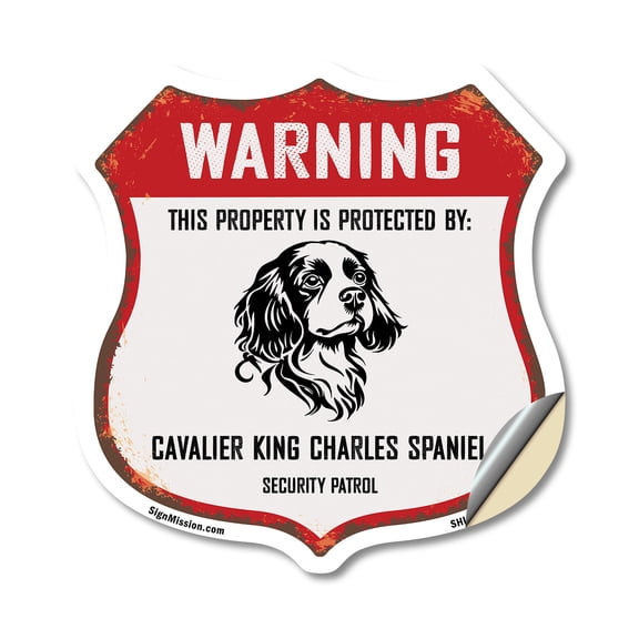 Warning This Property is Protected by Cavalier King Charles Spaniel 12 inch X 12 inch Shield Shaped Heavy Duty 3.2 mil Vinyl Decal Weather Resistant Made in the USA