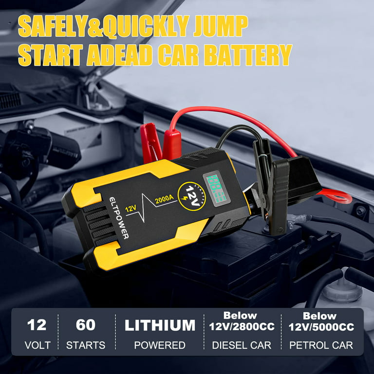 ELTPOWER 2000A Car Jump Starter,Portable Jumpstart Starters,20000mAh 12V  Battery Jump Starter, (up to 8.0L Gas),Battery Booster Power Pack, Auto  Jump