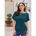 thumbnail image 2 of Women's Solid Short Sleeve Boat Neck Dolman Top with Side Shirring Trendy Casual Loose Fit T-Shirt, 2 of 7