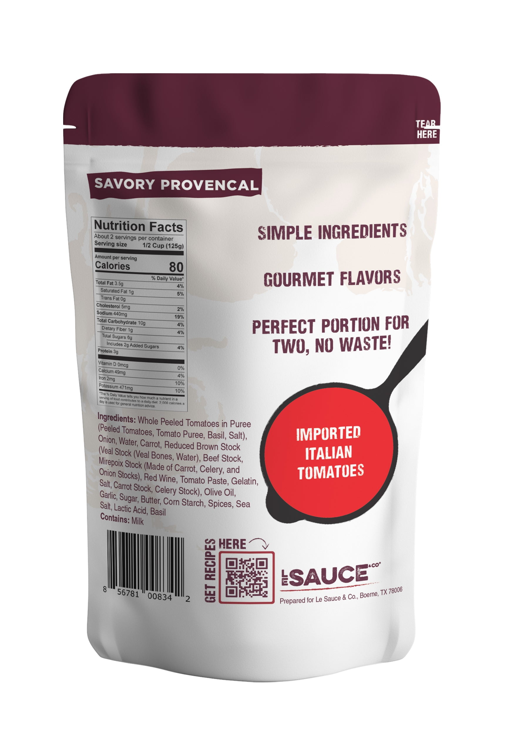 (3 pack) Le Sauce & Co. Savory Provencal Gourmet Pasta Sauce, 8.8 oz, 2 Serving Pouch