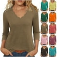 thumbnail image 5 of FAIWAD Tops for Women Trendy 3/4 Sleeve Solid Color V Neck Dressy Loose Shirts Casual Going Out Clothes, 5 of 6