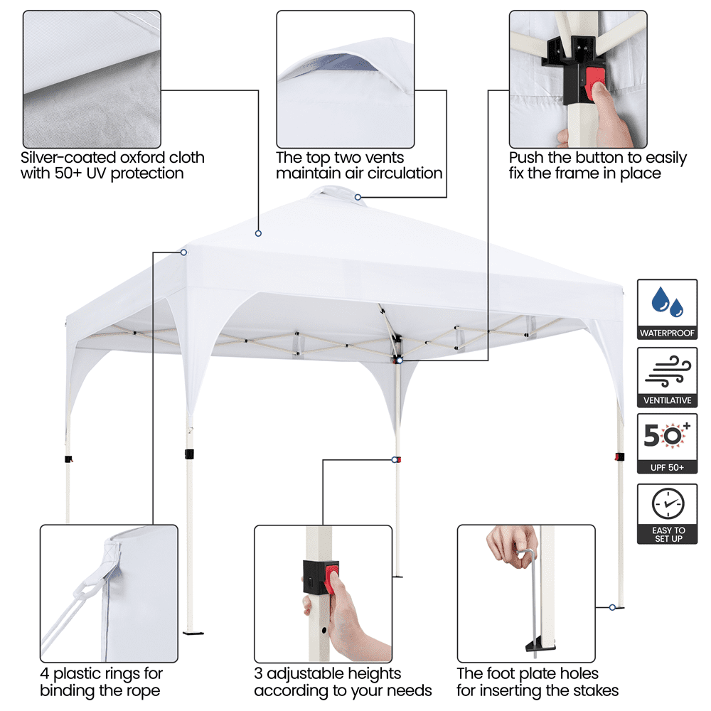 Alden Design 10-Person Canopy Tent with Stakes Ropes Sandbags Wheeled Bag, White