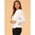 thumbnail image 4 of Allegra K Camisa con cuello Peter Pan para mujer, elegante, con paneles en contraste, con mangas, de trabajo, con botones blanco M, 4 of 6